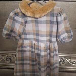 Janie and Jack Plaid Dress with Faux Fur Collar